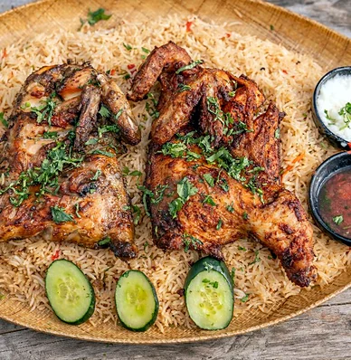 Roasted chicken on mandi rice